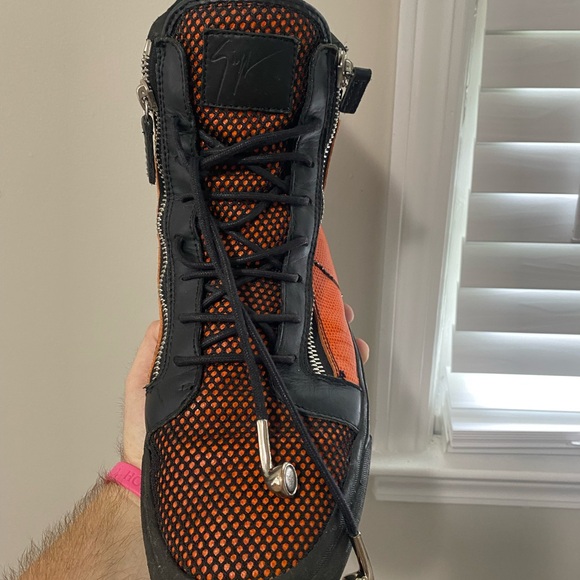 GIUSEPPE ZANOTTI Orange Leather Basketball Double-Zip High Top Sneakers - Picture 9 of 11